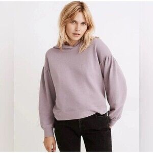Madewell Pleat-Sleeve Shrunken Hoodie Sweatshirt Pressed  Purple lavender Size M